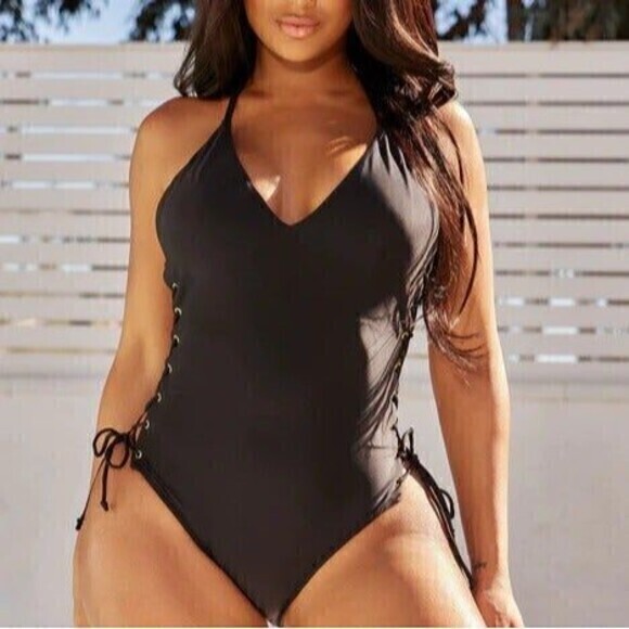 Mermaid Swimwear Racerback Side Adjustable Straps Black One Piece‎ Size S RefN01 - Picture 1 of 7
